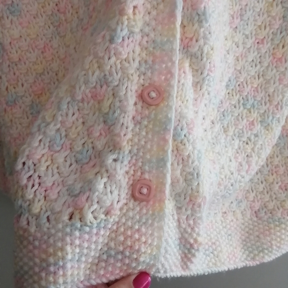 Vintage Hand Knit Pastel Multicolour Button Up Cardigan Size Medium - Picture 11 of 16